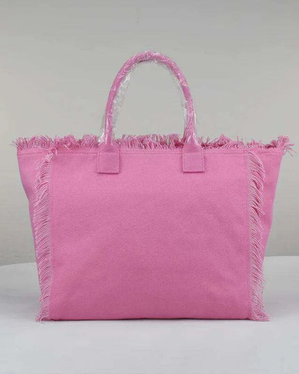 Personalized Trendy Fringed Canvas Tote with Stylish Ruffles