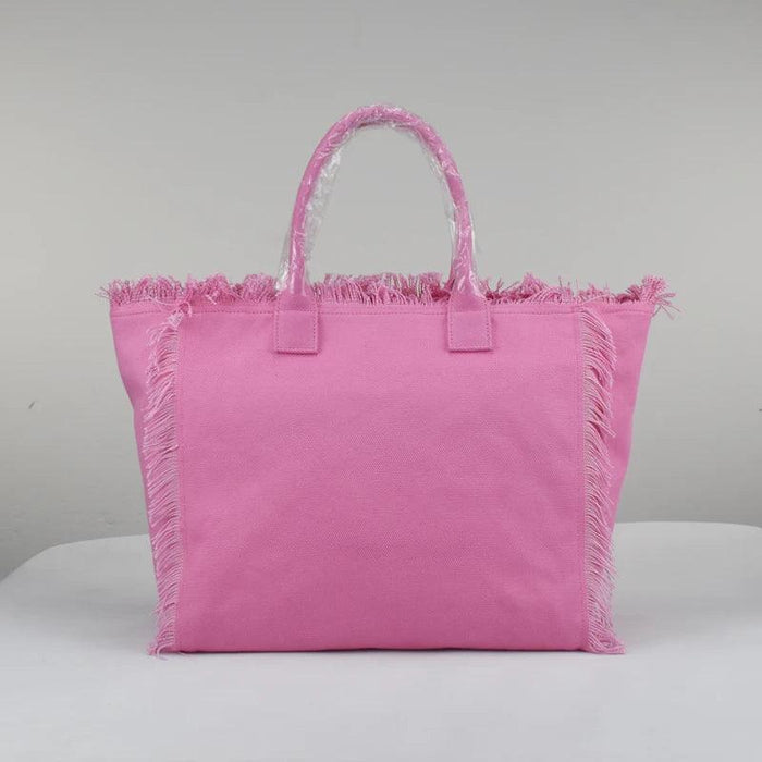 Personalized Trendy Fringed Canvas Tote with Stylish Ruffles