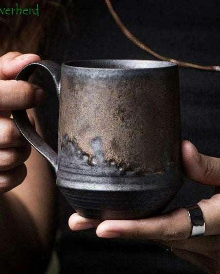 Nordic Charm Ceramic Coffee Mug with Hanging Ear and Gilt Couple Design