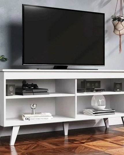 Sleek Modern Wooden TV Stand with Integrated Cable Management - Ideal Entertainment Center for TVs Up to 55 Inches - Quick and Easy Assembly - Supports 66 lbs