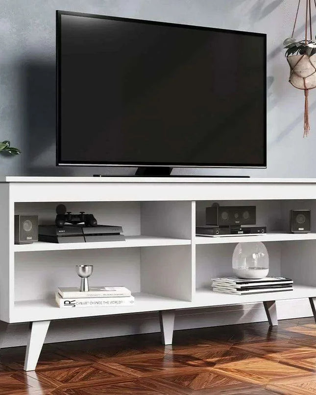 Sleek Modern Wooden TV Stand with Integrated Cable Management - Ideal Entertainment Center for TVs Up to 55 Inches - Quick and Easy Assembly - Supports 66 lbs