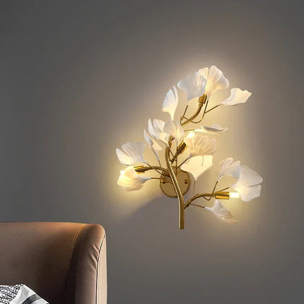 Ginkgo Leaf Wall Lamp | Nordic Luxury Sconce for Living Room & Bedroom