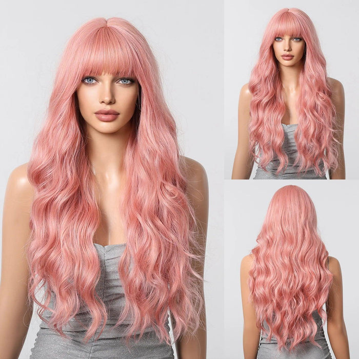 30-Inch Brown Wavy Synthetic Wig with Bangs - Perfect for Parties and Themed Events
