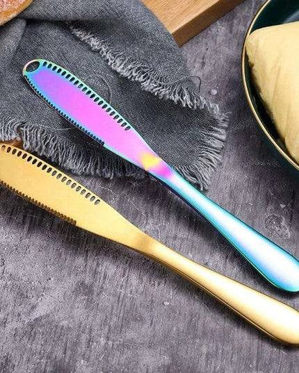 Colorful Stainless Steel Spreader Knife with Unique Hole Design - Effortless Butter and Cheese Application!