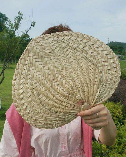 Vintage Raffia Hand Fan - Artisan Bamboo Cooling Accessory for Elegant Summer Celebrations