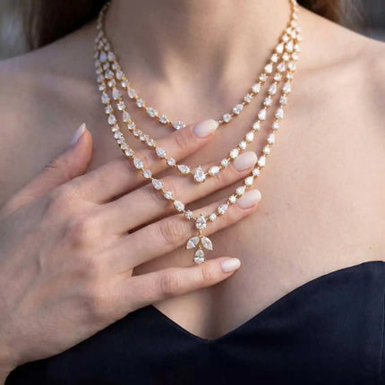 Multi-layer Pear Cut Moissanite Necklace S925 Sterling Silver Elegant Bridal Wedding Jewelry for Women multi-layer-pear-cut-moissanite-necklace-s925-sterling-silver-elegant-bridal-wedding-jewelry-for-women