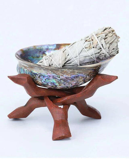 Iridescent Paua Abalone Shell Smudging Set with Elegant Tripod Stand - Eco-Conscious Spiritual Decor & Essentials