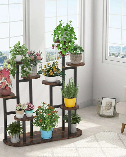 11-Pot Wooden Plant Stand Shelf - Vertical Space Maximizing Flower Organizer