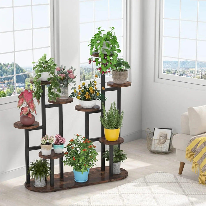 Wooden Plant Stand Shelf with 11 Pot Capacity - Elegant Flower Display Organizer