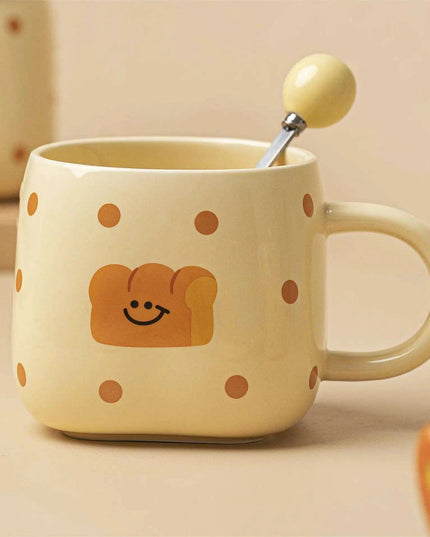 Elegant White Porcelain Coffee Mug Set with Bread Handle - Festive Cheer Collection