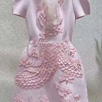 A-line Dress with 3D Floral Accents for Women's Evening