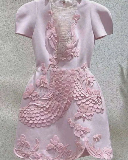 A-line Dress with 3D Floral Accents for Women's Evening