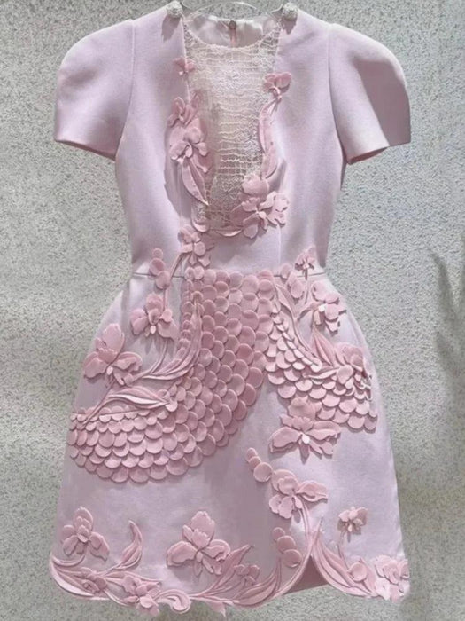 A-line Dress with 3D Floral Accents for Women's Evening