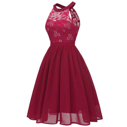 Chic Halter Neck Lace Chiffon Cocktail Dress for Summer Celebrations