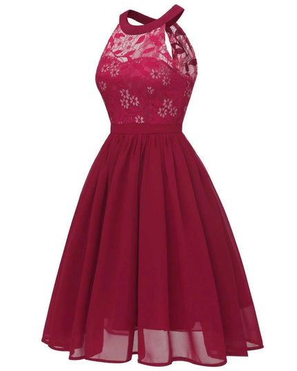 Chic Halter Neck Lace Chiffon Cocktail Dress for Summer Celebrations