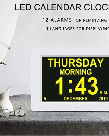 Multilingual LED Calendar Clock with 12 Alarms and Reminder Features - Perfect for Seniors and Daily Organization