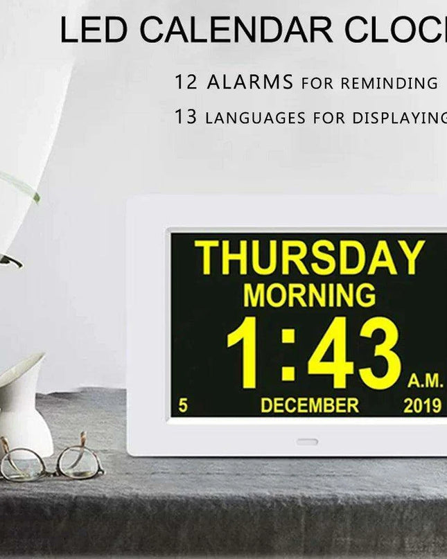 Multilingual LED Calendar Clock with 12 Alarms and Reminder Features - Perfect for Seniors and Daily Organization