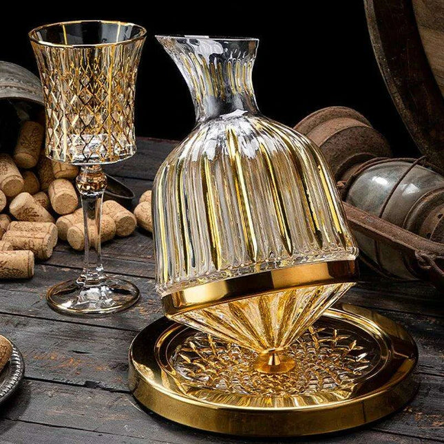 Elegant Rotating Crystal Wine Decanter Set for Optimal Aeration