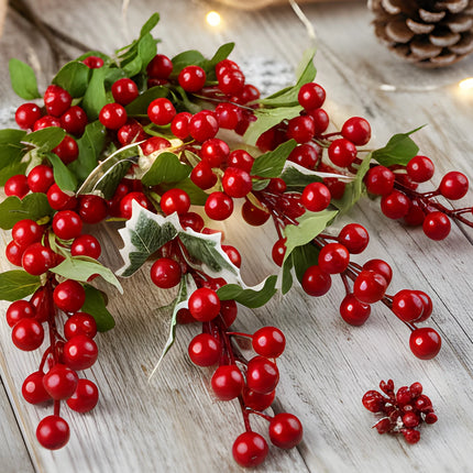 52cm Christmas Red Holly Berries Branch with Green Leaves Fake Berry DIY Garland Xmas Tree Ornaments Festival Party Home Decor 52cm-christmas-red-holly-berries-branch-with-green-leaves-fake-berry-diy-garland-xmas-tree-ornaments-festival-party-home-decor