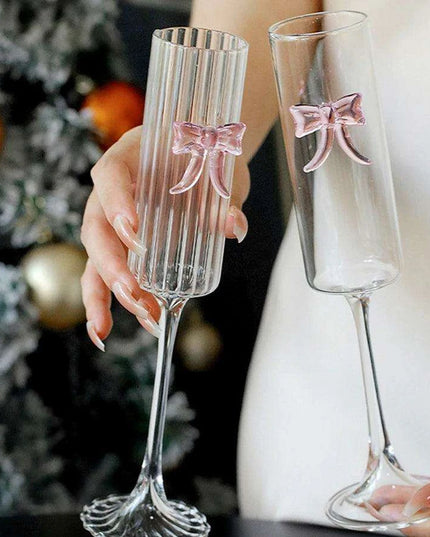 Enchanting Pink Butterfly Bowknot Glass Goblet – Elegant Drinkware for Every Festivity