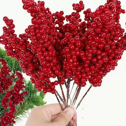 Christmas Artificial Berries Stem Red Holly Berry Fake Flowers Plant Xmas Tree 2027 New Year Party Home Decor Navidad Ornament christmas-artificial-berries-stem-red-holly-berry-fake-flowers-plant-xmas-tree-2027-new-year-party-home-decor-navidad-ornament