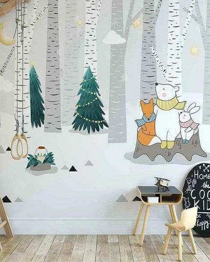 Nordic Enchantment: Customizable Forest Animal Wallpaper Mural for Stylish Home Decor