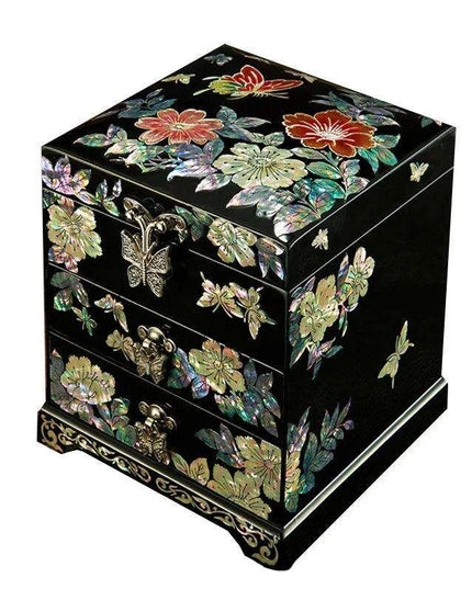 Handcrafted Mother-of-Pearl Jewelry Box with Enchanting Butterfly and Peony Design - Ideal for Storing Bangles and Keepsakes