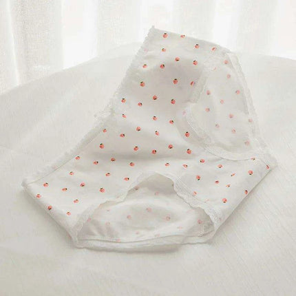 Charming Pink Strawberry Bow-Embellished Cotton Underwear for Women and Students
