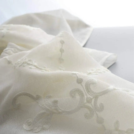 White Floral Embroidered Sheer Voile Curtains – Grommet Top