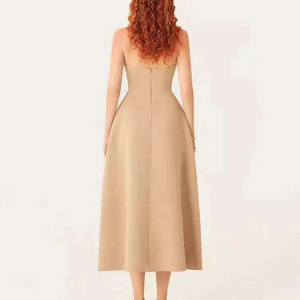 Stylish Backless Halter Neck Pleated Summer Dress with Contrast Color Patchwork for Women - 2024 Party Collection