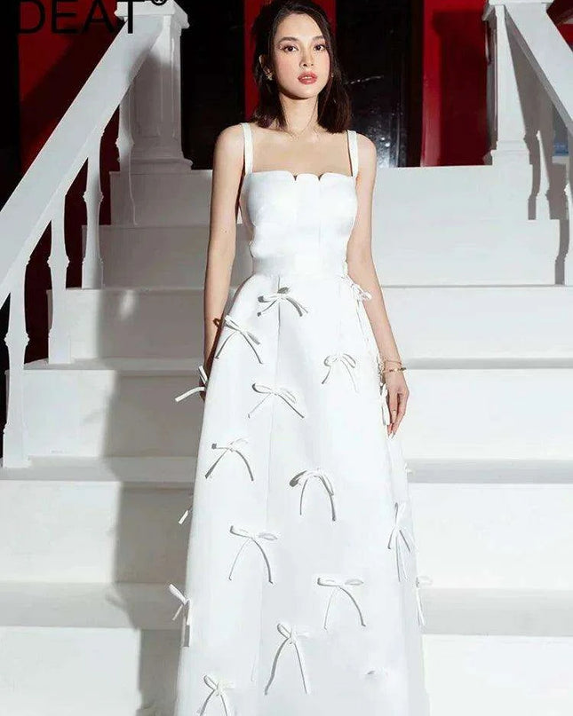 High Waist Solid Color Evening Gown with Charming Bowknot Detail