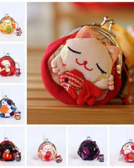 Floral Maneki Neko Coin Purse - Japanese Lucky Cat Wallet for Everyday Elegance