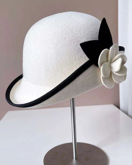 Elegant Camellia Wool Felt Top Hat - Women's Autumn/Winter Fashion Essential