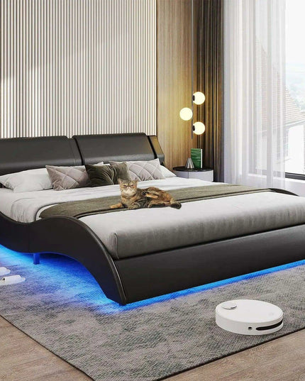 Modern LED-Illuminated Upholstered Bed Frame with Customizable Color Options