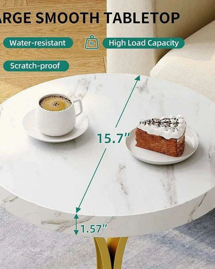 Chic Gold and White Faux Marble Side Table with Modern C-Frame Design