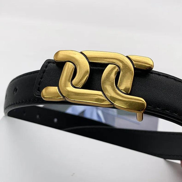 Chic Women's Leather Waist Belt with Modern Buckle Design | Fashionable Korean Trend