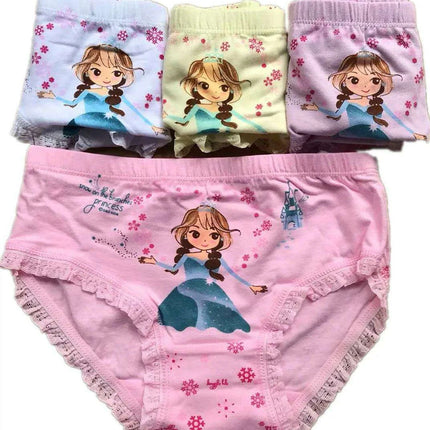4 pcs Girls' Cotton Briefs Collection - Soft, Breathable & Playful Patterns for Kids