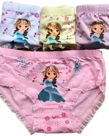 4 pcs Girls' Cotton Briefs Collection - Soft, Breathable & Playful Patterns for Kids