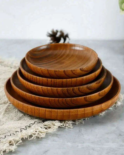 Stylish Unbreakable Acacia Wood Serving Plates - Versatile Round Dishes for Fruits, Snacks, and Desserts (10.5-17.5 Cm)