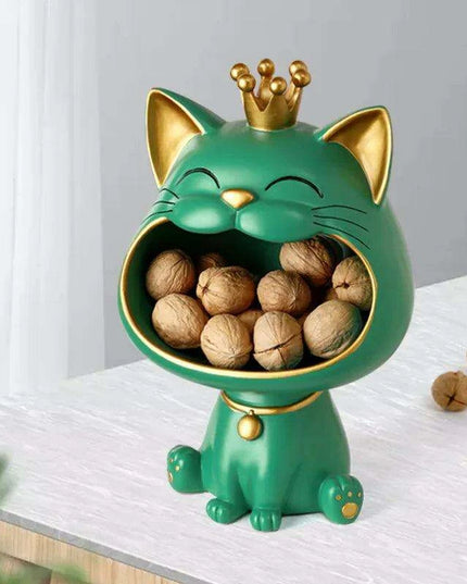 Whimsical Lucky Cat Storage Tray - Decorative Snack Jar and Key Holder for Home Decor
