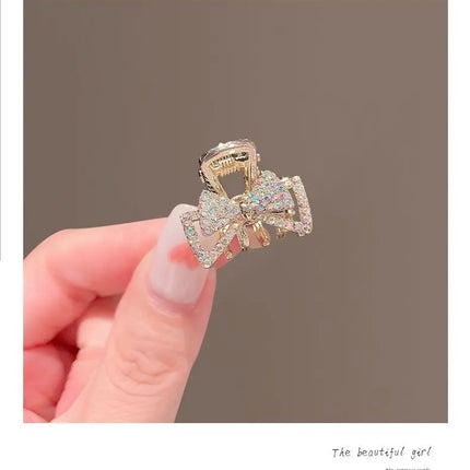 Mini Rhinestone Bow Hair Claw Clip — Lightweight Daily Hair Accessory