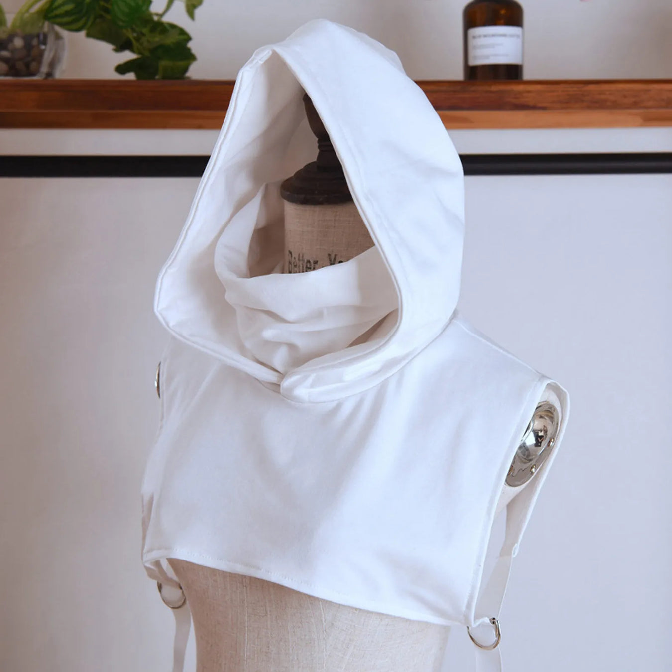 Hooded Pullover with Detachable Collar and Drawstring Cap