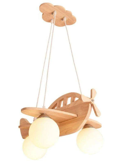 Whimsical Airplane LED Chandelier for Kids' Rooms - Playful Wooden Pendant Light