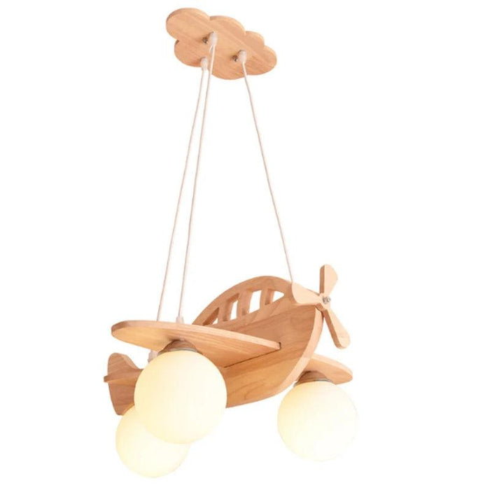 Wooden Airplane Hanging Light Fixture for Children's Room - LED Pendant Lamp