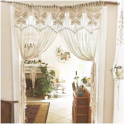 Hand-Woven Macrame Cotton Door Curtain & Wall Tapestry – Boho Wedding Backdrop