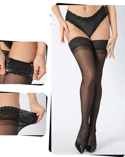 Elegant Lace-Trimmed Thigh-High Stockings - 17 Stylish Shades for Every Occasion