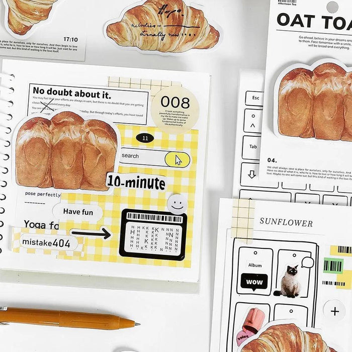 Whimsical Cartoon Bread Toast & Coffee Sticky Notes: Charming Kawaii Memo Pads