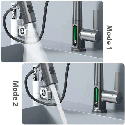 Digital Waterfall Faucet with Dual-Stream Sprayer and Temperature Display - Modern Bathroom Upgrade