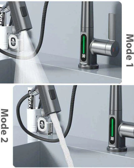 Digital Waterfall Faucet with Dual-Stream Sprayer and Temperature Display - Modern Bathroom Upgrade