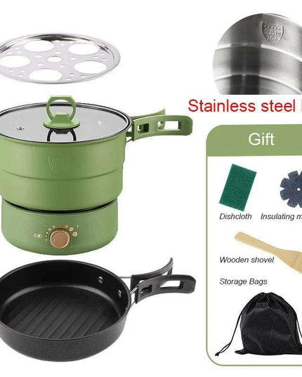 Compact Travel Multicooker: Foldable 110V/220V Cooking System for Frying, Steaming, and More